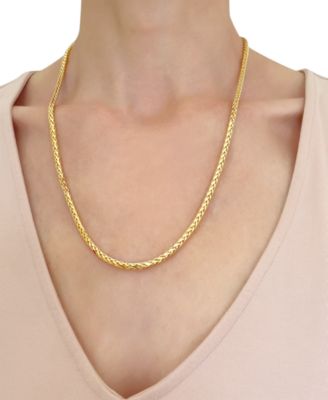 Polished Square Wheat 22" Chain Necklace (3mm) in 14k Gold