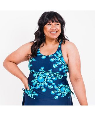Plus Size Maya Tankini Swim Top With Built-in Bra and Navy High Waisted Long Bike Swim Shorts