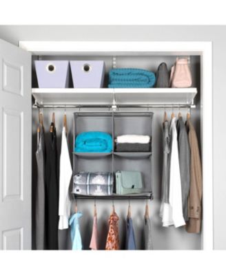 Hanging Closet Organizer with 4 Shelves and Black Metal Rod
