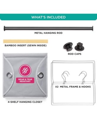 Hanging Closet Organizer with 4 Shelves and Black Metal Rod