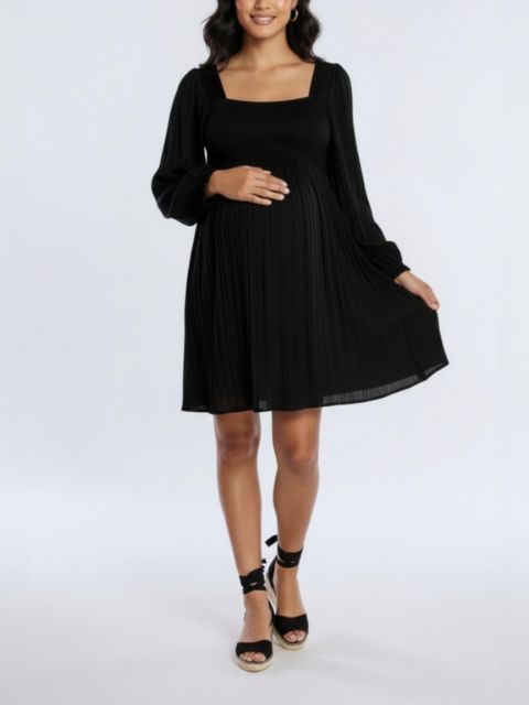 Женское платье Motherhood Maternity Smocked Babydoll Long Sleeve Mini Dress - Motherhood, цвет: Чёрный