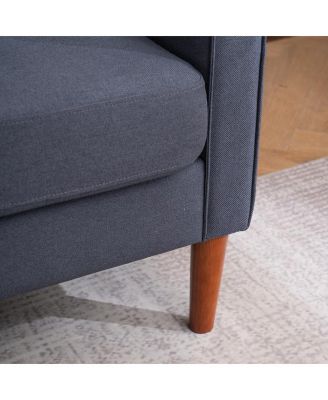 Dark Grey Modular Sofa, Linen Upholstery with Solid Wood Frame and Legs, 3-Seater