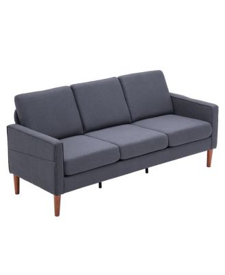 Dark Grey Modular Sofa, Linen Upholstery with Solid Wood Frame and Legs, 3-Seater