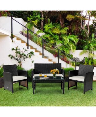 SUGIFT 4 Pieces Patio Rattan Cushioned Furniture Set