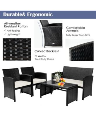 SUGIFT 4 Pieces Patio Rattan Cushioned Furniture Set