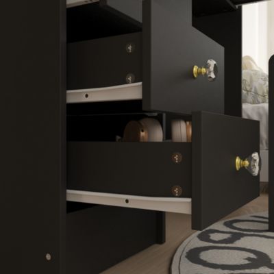 4-Drawer Vanity Set – Wood Makeup Table with LED Sliding Mirror, Stool, Cabinet & Shelves