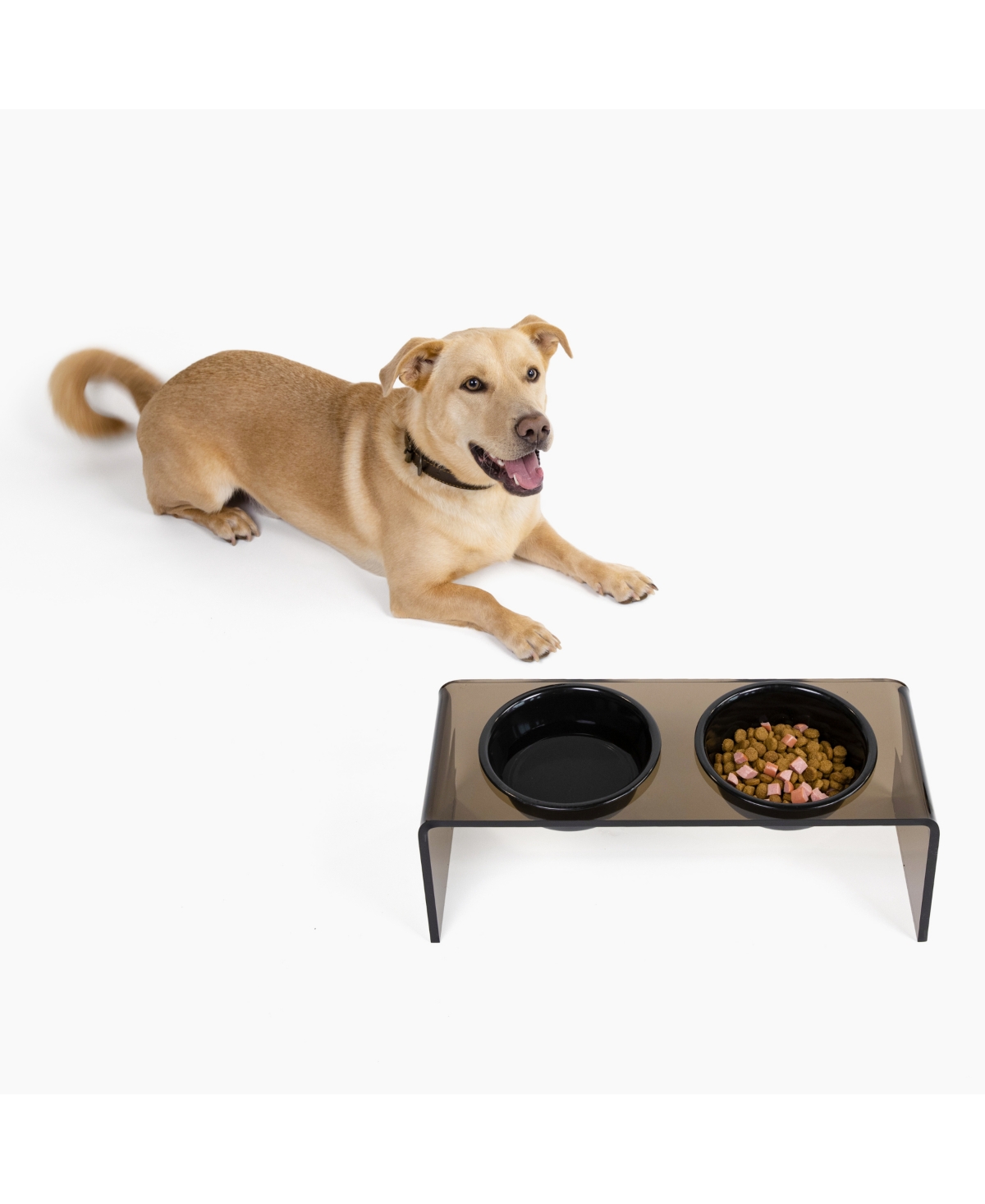 Medium Bronze Double Bowl Pet Feeder - Black