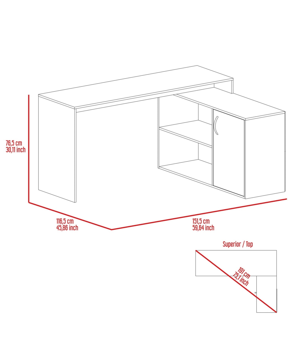 Depot E-Shop Boston L-Shaped Desk, Single Door Cabinet, Two Open Shelves, Two Interior Shelves, Light Oak