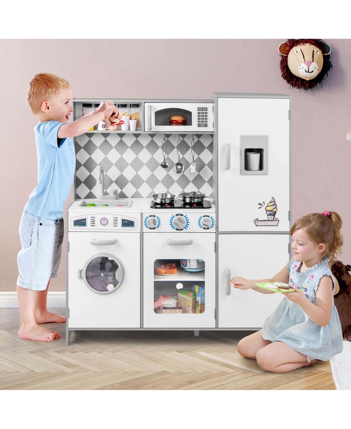 Детский игровой набор Costway Lights & Sounds Ice Maker Kitchen Playset, от 3 лет, цвет: Белый — фото 4