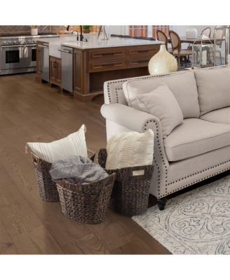 Set of 3 Oval Baskets with Handles - Espresso, Water Hyacinth Woven Storage Totes for Blankets, Laundry, Bathroom, Bedroom, Living Room