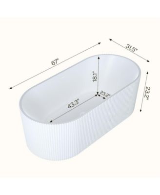 59" V-Shape Acrylic Freestanding Soaking Bathtub with Pleated Design, Chrome Drain and Slotted Overflow