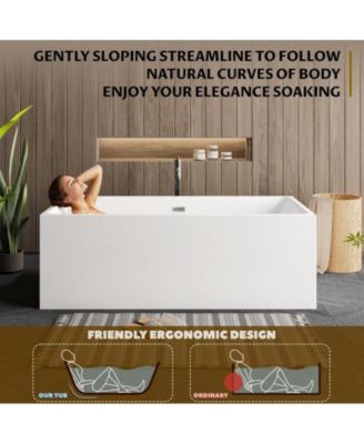 59" Acrylic Freestanding Soaking Bathtub with Chrome Drain and Linear Overflow Design