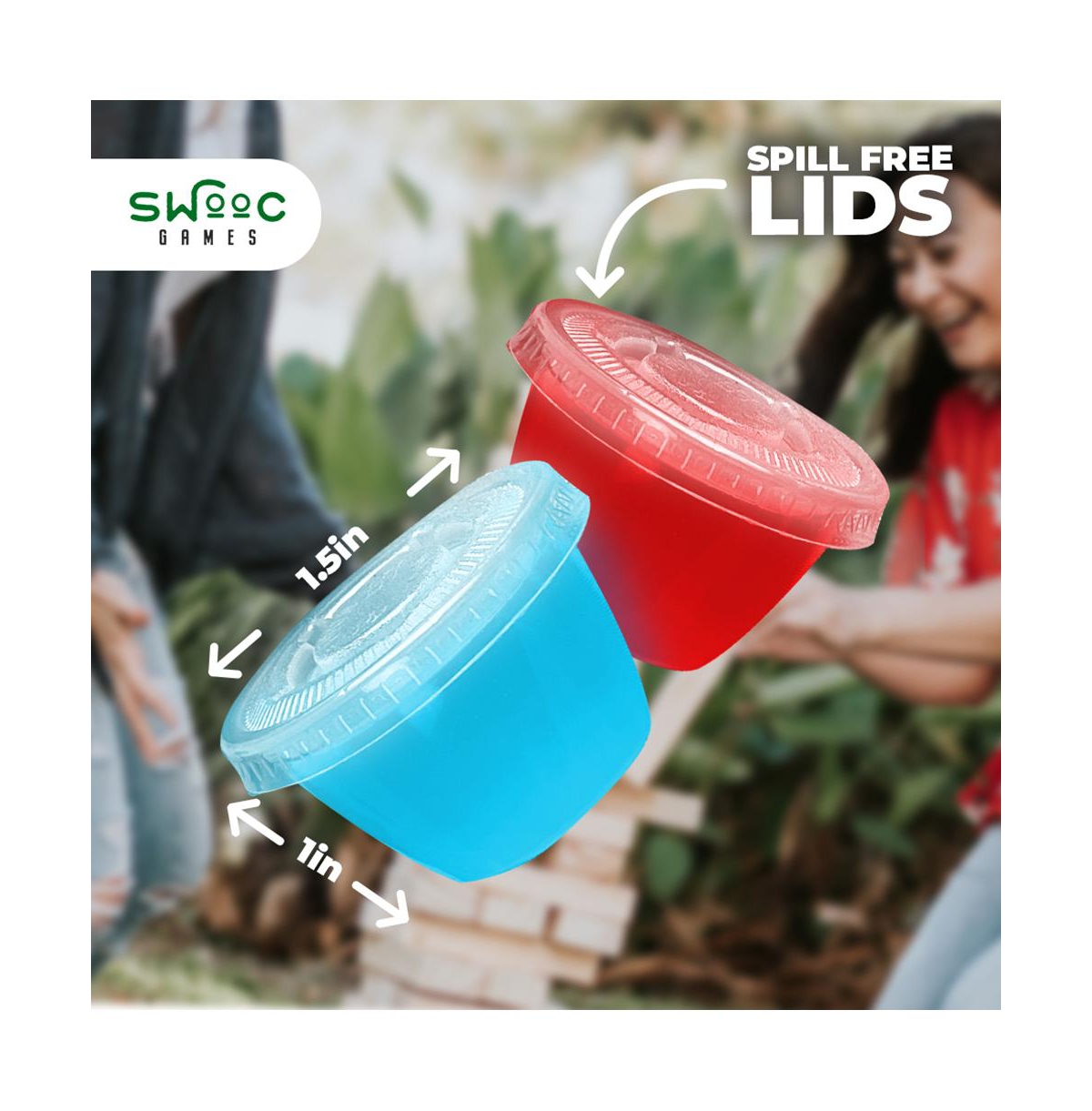 Swooc 105 Extra/Replacement Gelatin Shot Cups & Lids for Giant Tower Party Game –Plastic & Leak Proof - Hidden Shots - Clear