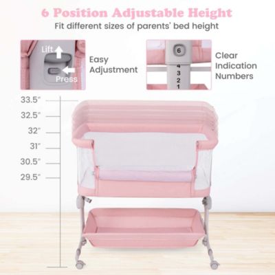 Baby Bassinet Bedside Sleeper with6-Level Adjustable Height