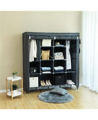 67&amp;quot; Portable Wardrobe Storage Rack with 12 Shelves and 4 Side Pockets for Organized Clothes Storage