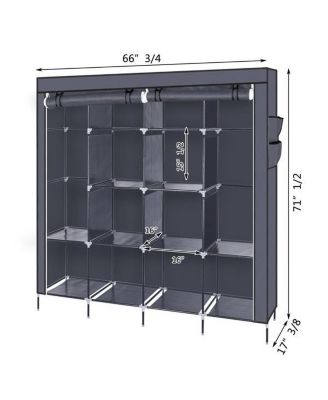 67&amp;quot; Portable Wardrobe Storage Rack with 12 Shelves and 4 Side Pockets for Organized Clothes Storage
