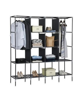 67&amp;quot; Portable Wardrobe Storage Rack with 12 Shelves and 4 Side Pockets for Organized Clothes Storage