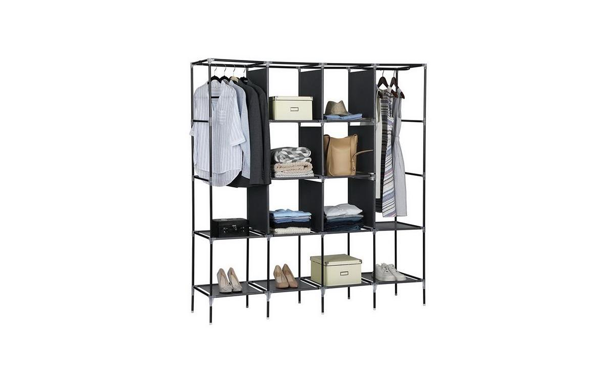 Slickblue Portable Wardrobe Storage Rack with 12 Shelves and 4 Side Pockets for Organized Clothes Storage