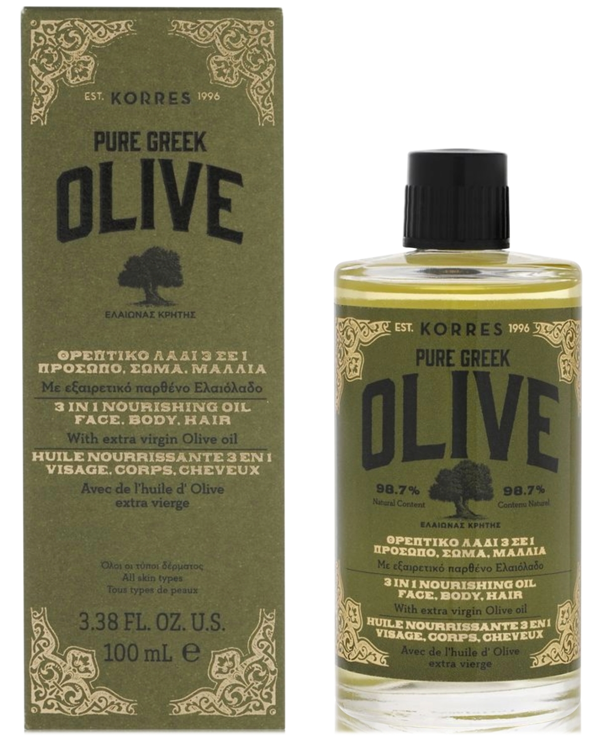 Korres Pure Greek Olive 3-in-1 Nourishing Oil, 100 ml In No Color