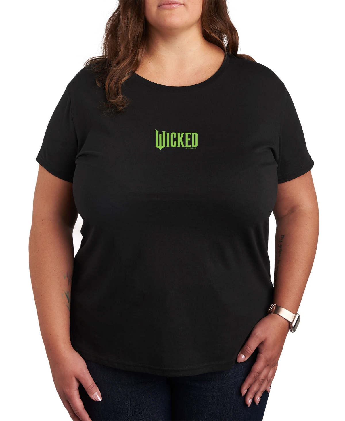 Plus Size Wicked Elphaba Green Logo Graphic Tee - Black