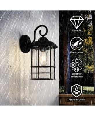 1-Light Textured Black not Motion Sensing Dusk to DaWn Outdoor HardWired Wall Lantern Sconce With LED
