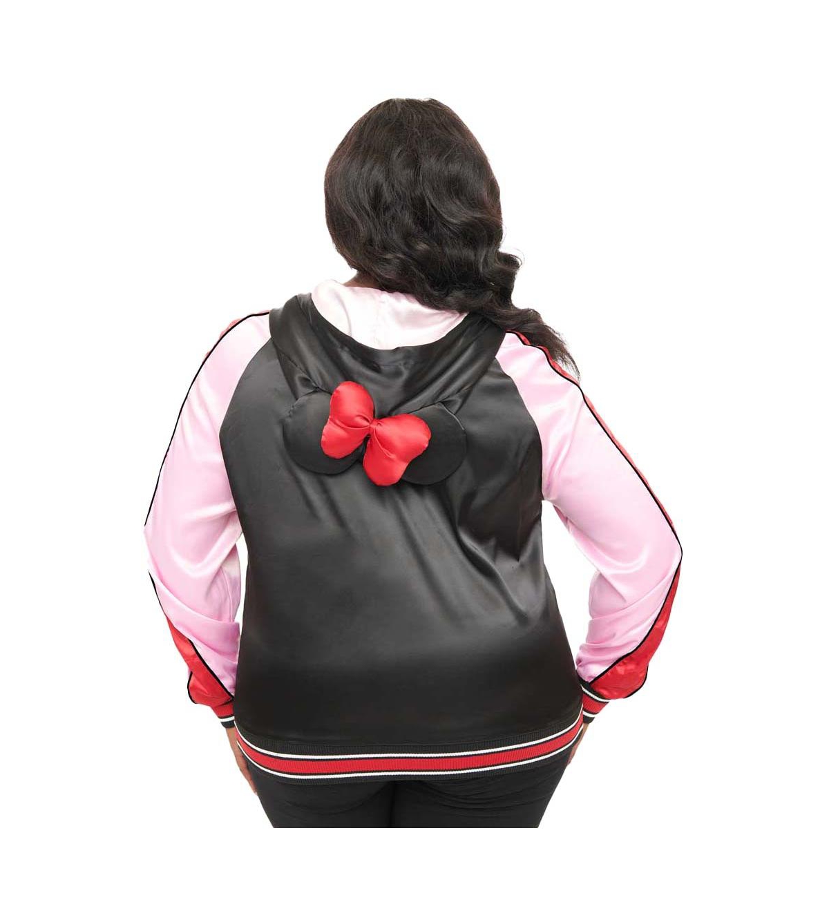 Unique Vintage Plus Size Mouse Ear Hooded Satin Bomber Jacket