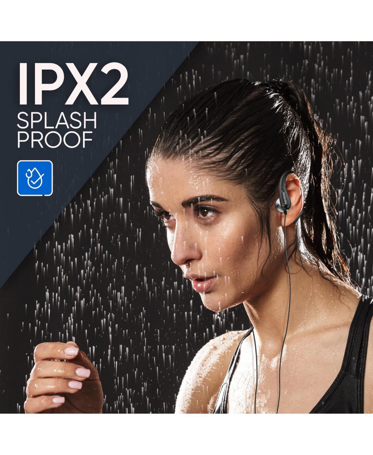 Philips Flexible Earhook Headphones - Secure Fit, Neodymium Drivers, Lightweight, Ergonomic Design, Durable Build, and 3.5mm Jack for Active Use - Bla