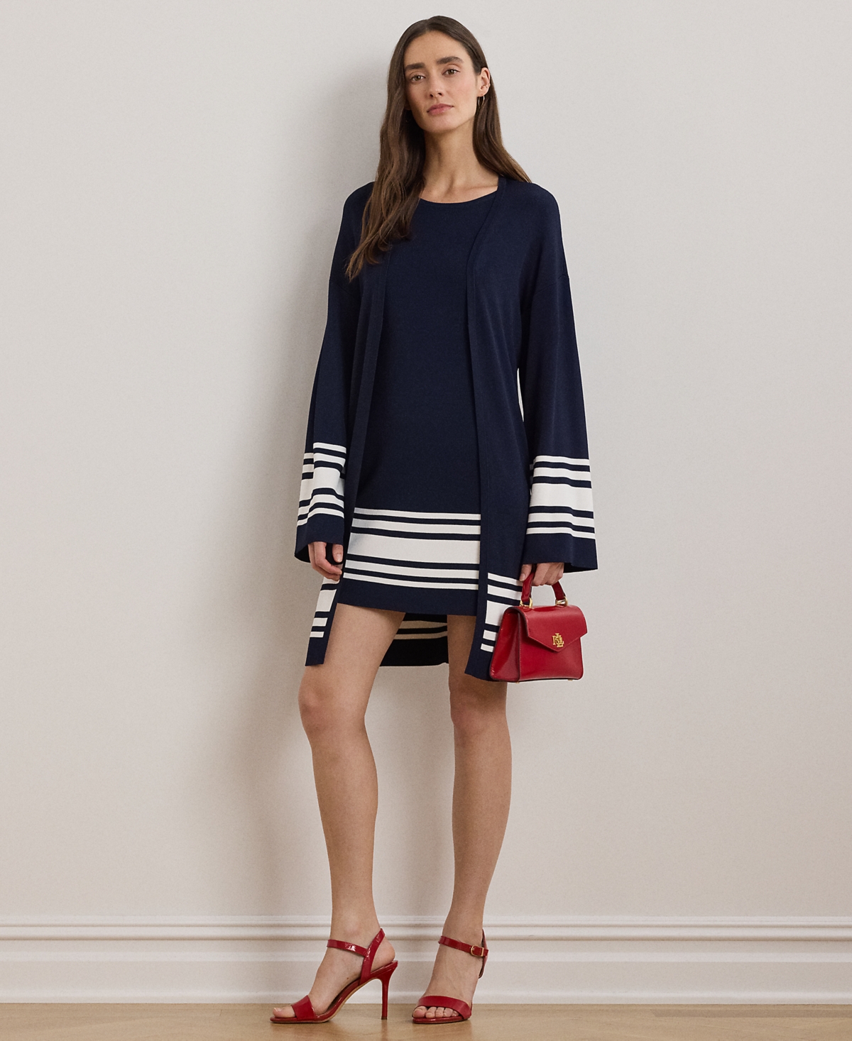 Lauren Ralph Lauren Petite Two-Tone Sweater Dress -White