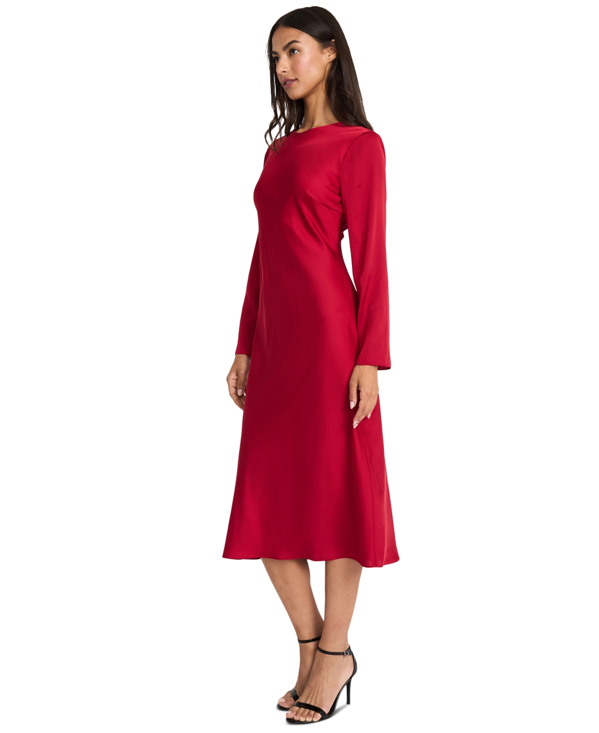 Donna Morgan Women's Long-Sleeve Back-Slit Midi Dress