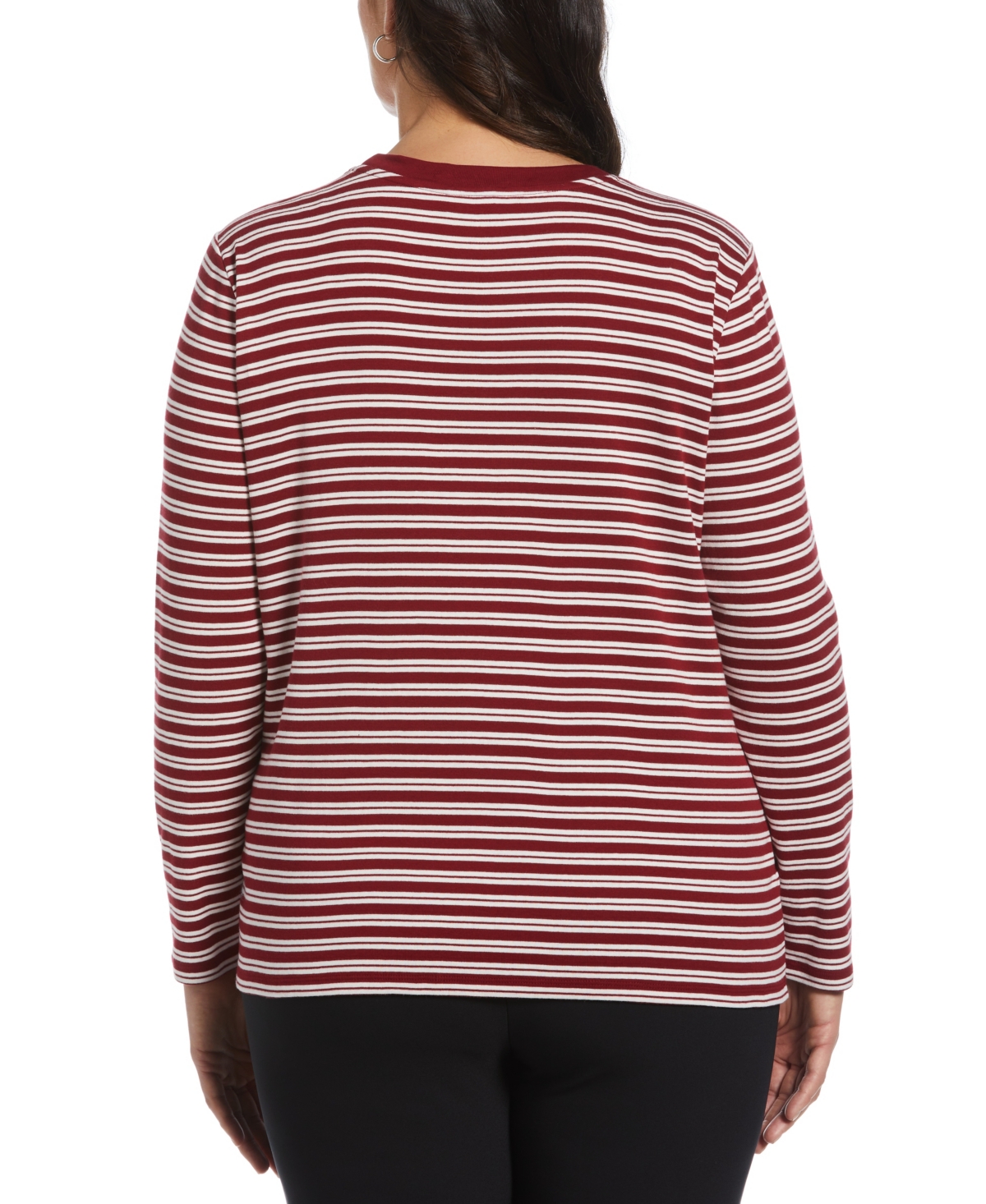 Rafaella Plus Size Candy Stripe Button Detail Long Sleeve Top