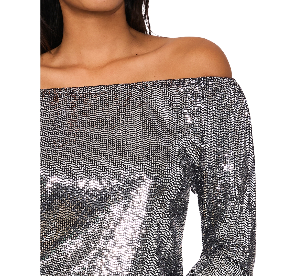 Sam & Jess Women's Metallic Off-the-Shoulder Bell-Sleeve Top -Silver