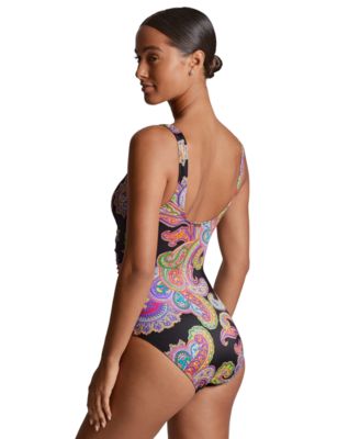 Women's Paisley-Print Ruched One-Piece Swimsuit