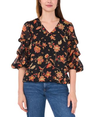 Sam & Jess - Women's Solid-Color Lantern-Sleeve Blouse