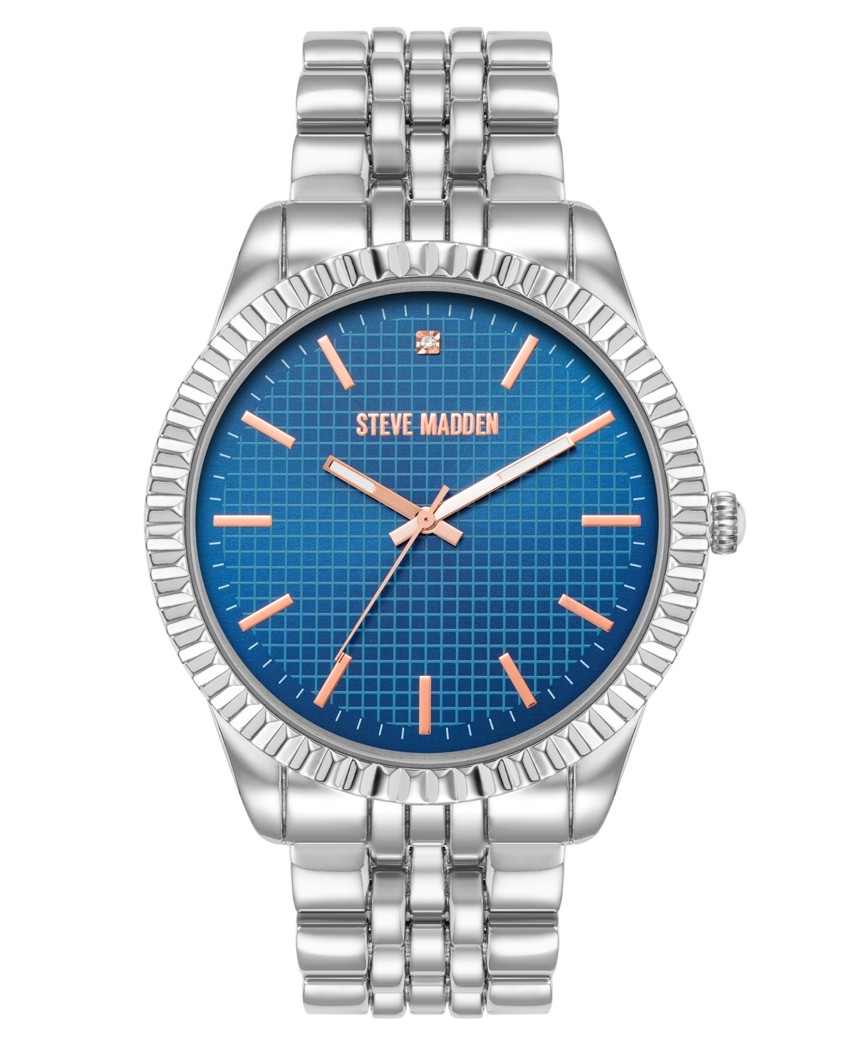 Steve Madden Men's Coin Edge Navy and Silver-Tone Alloy Metal Watch, 44mm