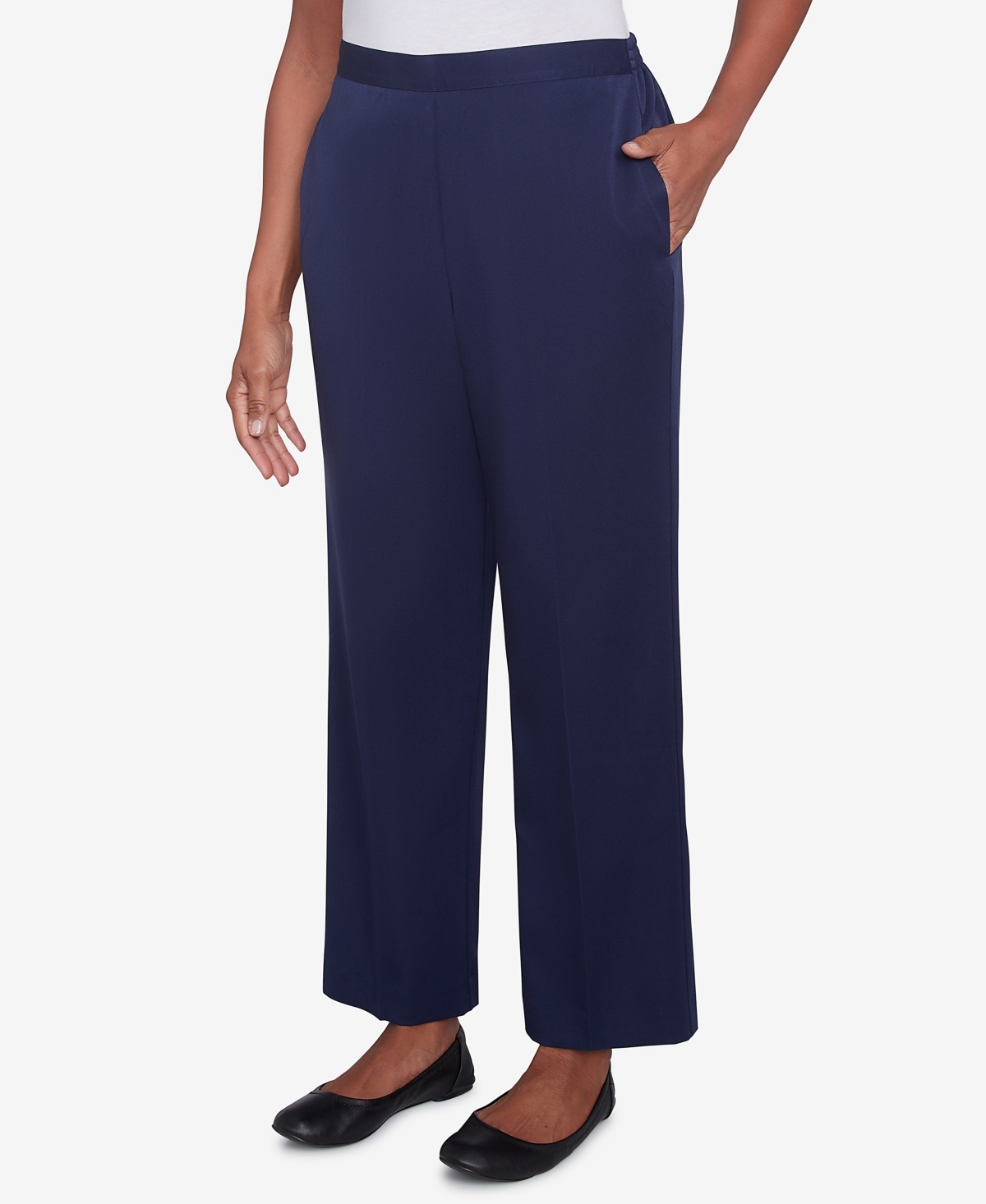 Alfred Dunner Women's Block Island Modern Stretch Twill Medium Length Pants In Navy
