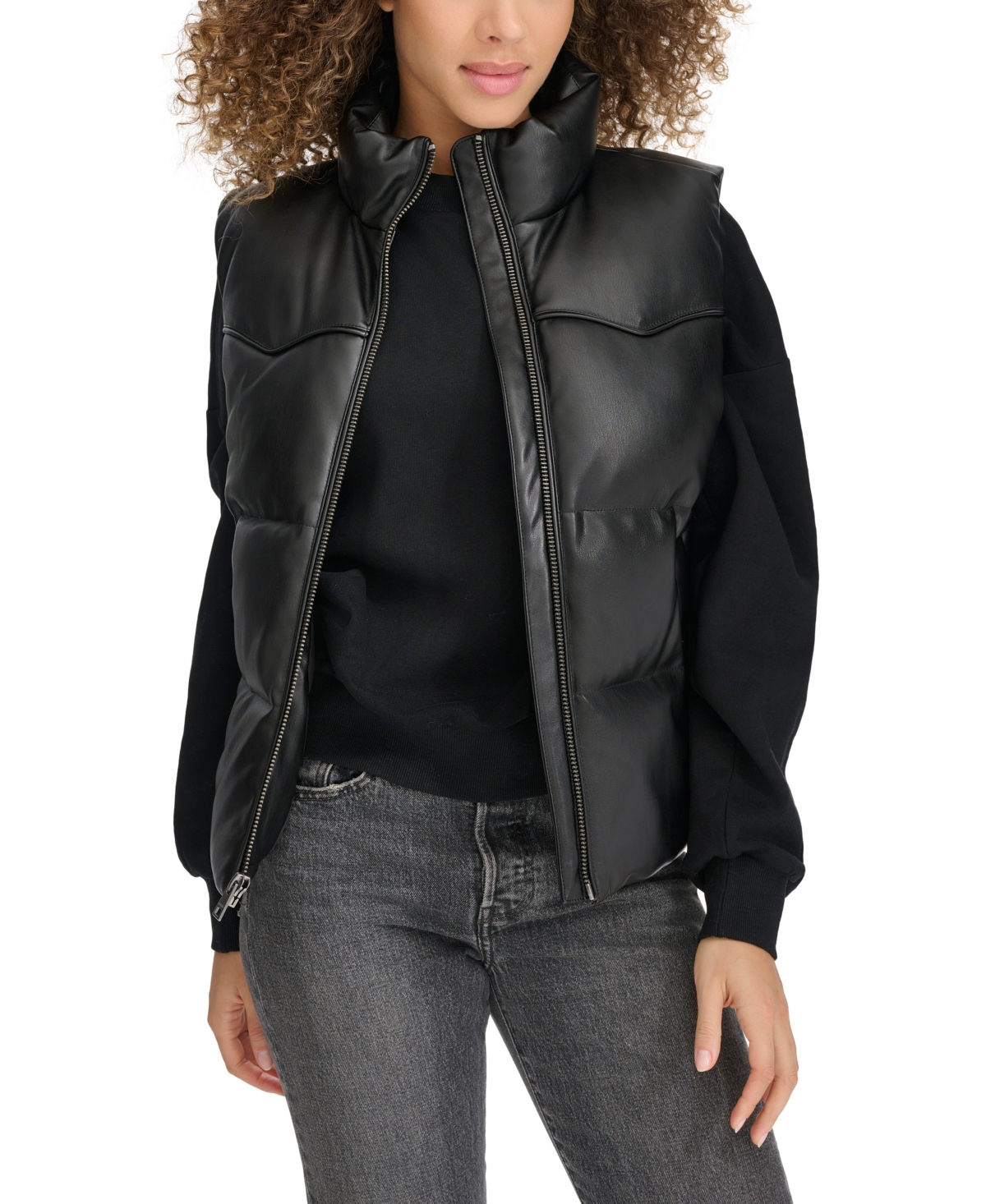 Shop Levi's Women's Faux Leather Western Puffer Vest In Black