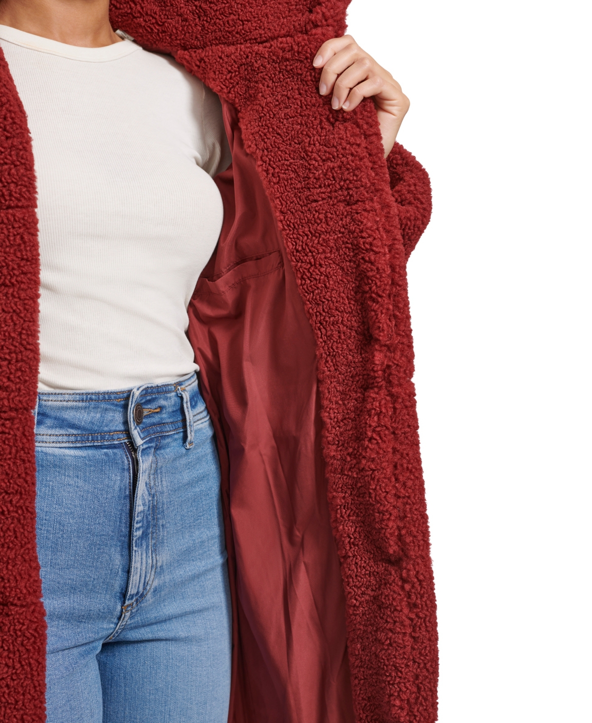 Levi's Quilted Fleece Long Teddy Coat In Cabernet