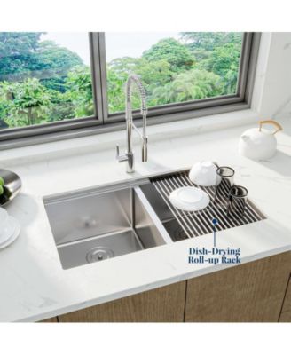 Kitchen Sink, 33 Inch Brushed Nickel Undermount Kitchen Bar Sink with Single-tier Track, Stainless Steel 16 Guage Double Bowl Kitchen Sinks, Family and Bar Sink with Full Accessories