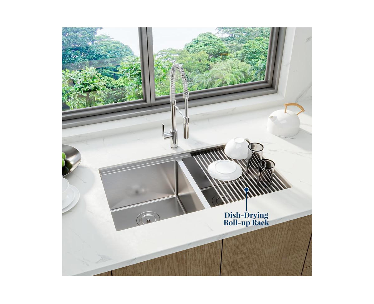 gaomon Kitchen Sink, 33 Inch Brushed Nickel Undermount Kitchen Bar Sink with Single-tier Track, Stainless Steel 16 Guage Double Bowl Kitchen Sinks, Fa