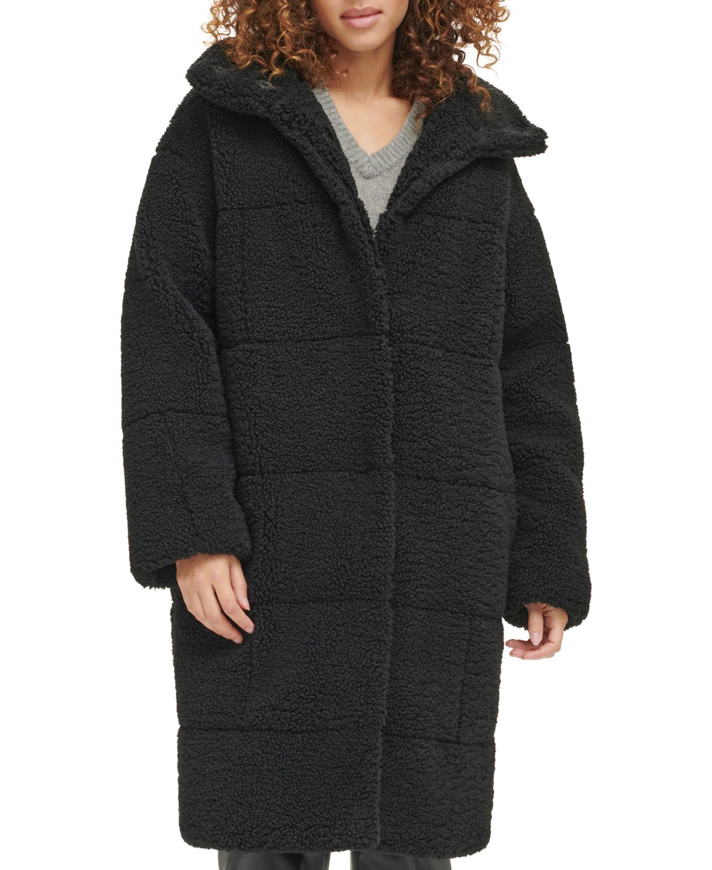 Женское пальто Levi's Long Sherpa Snap-Closure Teddy, цвет: Чёрный — фото 1