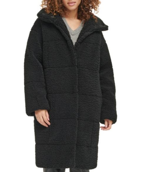 Женское пальто Levi's Long Sherpa Snap-Closure Teddy, цвет: Чёрный