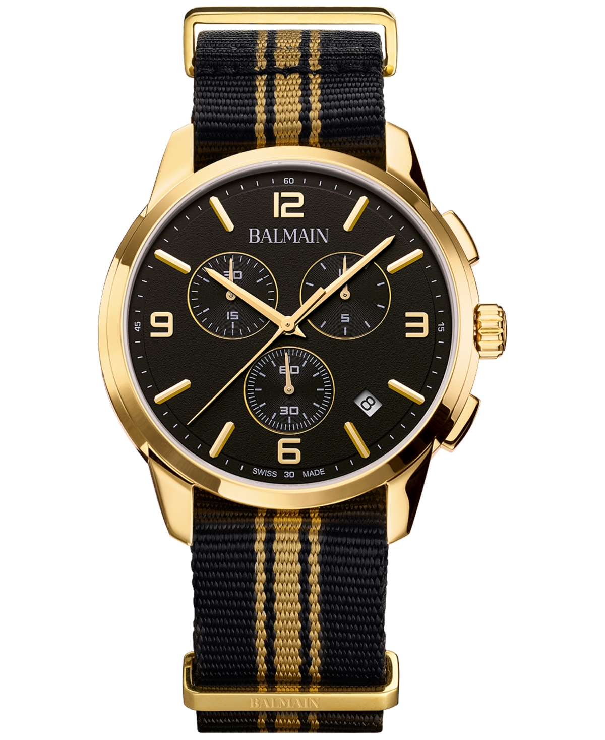 Balmain Men's Swiss Chronograph Madrigal Black Striped Nato Strap Watch 42mm In No Color