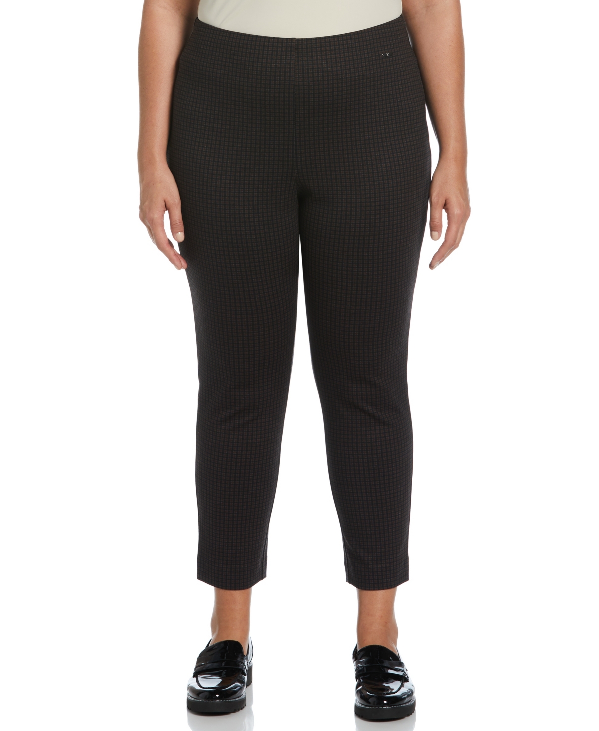Rafaella Plus Size Houndstooth Pull On Pants In Cappuccino