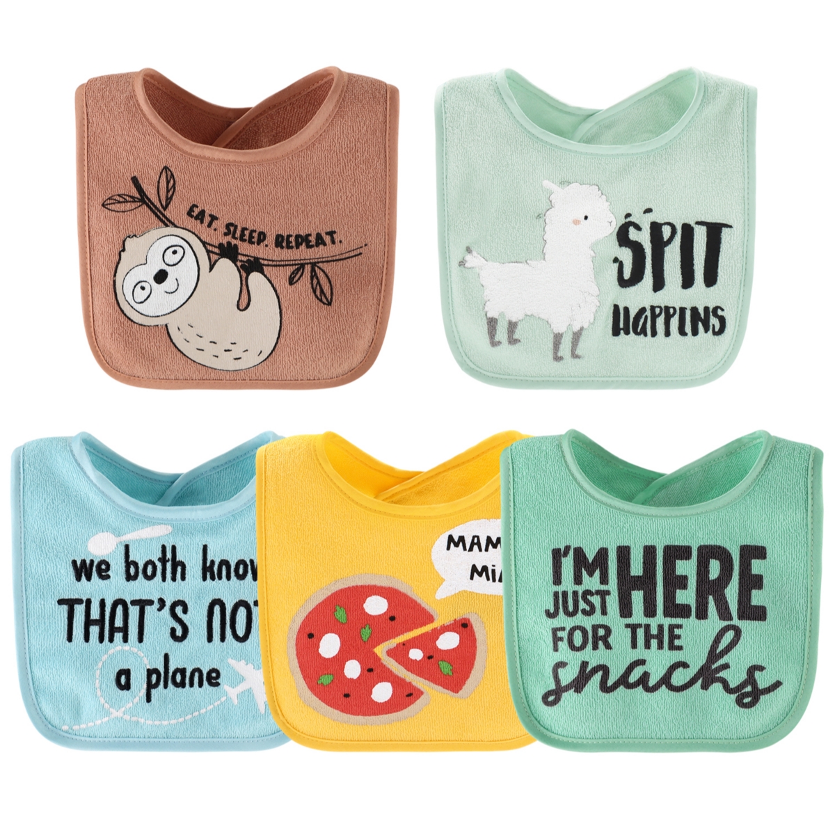 The Peanutshell Baby Boys Terry Bibs Boys, 20 Pack for Feeding, Teething, or Drooling, Hello Sunshine/Dino