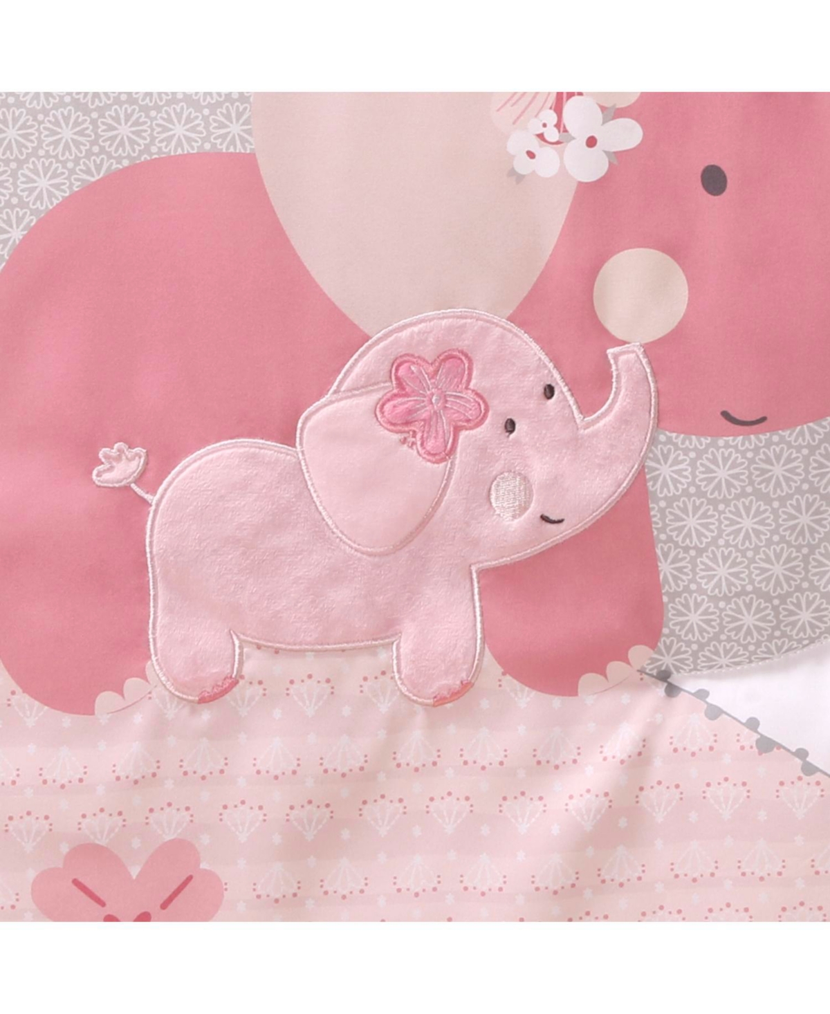 The PeanutshellElephant 8 Piece Baby Nursery Bedding Set, Quilt, Sheets, Skirt, and Mobile - Pink/grey