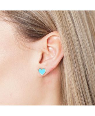Large Turquoise Heart Stud Earrings 14K Gold