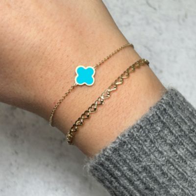 Small Turquoise Single Clover Bracelet 14K Gold