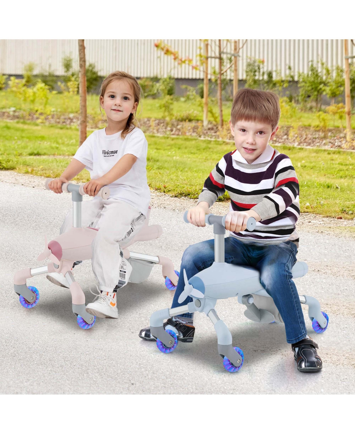 Costway 2-in-1 Kids Ride-on Push Car with Led Lighted Wheels Removable & Adjustable Handle