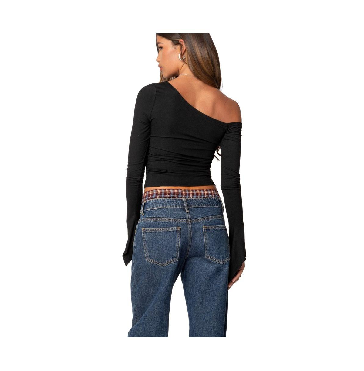 Edikted Women's Stacie Asymmetric Long Sleeve Top