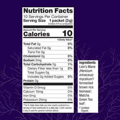 MycoBrew Matcha - Matcha Drink Mix - Matcha Green Tea Powder that Includes Lion's Mushroom - Drink Mix with Organic Matcha Tea - 10 Packets (10 Servings)